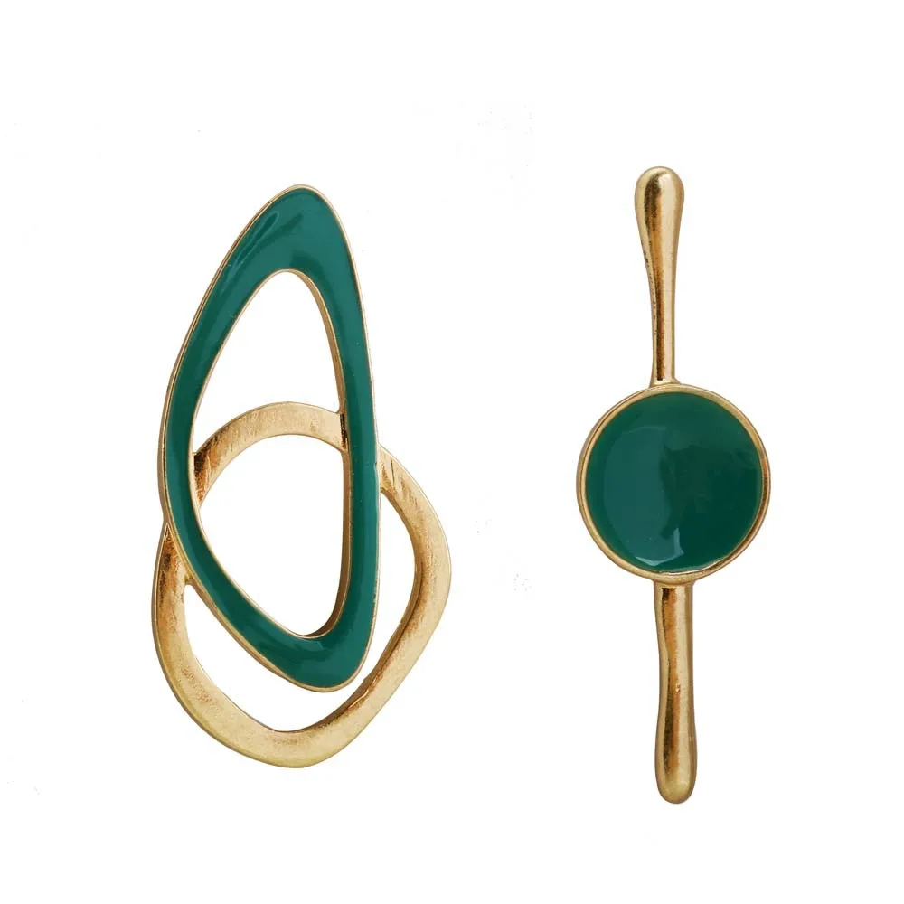

Fashion Metal Geometry Stud Earring For Women Green Color Asymmetric Vintage Big Earrings Jewelry (KER307), Same as the picture