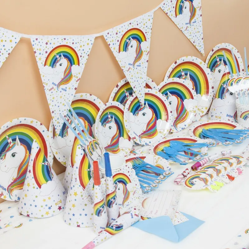 Wholesale Rainbow Unicorn Birthday Party Supplies Pack Kids Party