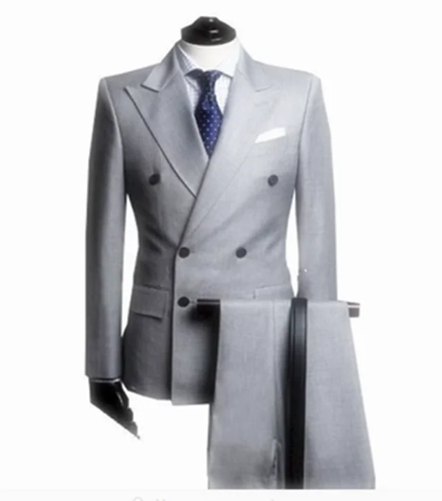 

Fashion Double Breasted Peaked Lapel Three Pockets Light Gray Suit WF040, Light gray as picture