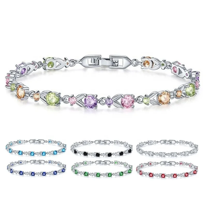 

Caoshi New Trendy 925 Silver Filled Multicolor Stone Bracelets Gifts For Her Zircon Bracelet