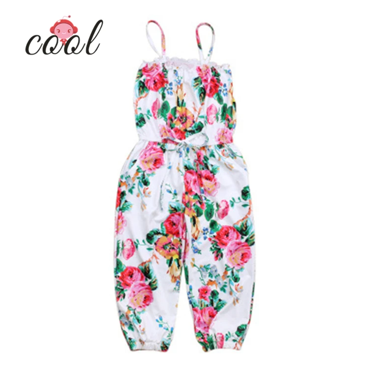 

Summer kids clothes girl dress floral suspender pants boutique clothing 2-3 years toddler girls' clothing sets, White with red flower