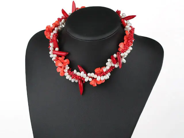 pearl and red coral necklace