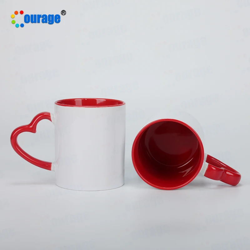 

11oz Heart handle inner border color white blank sublimation ready mugs, Various