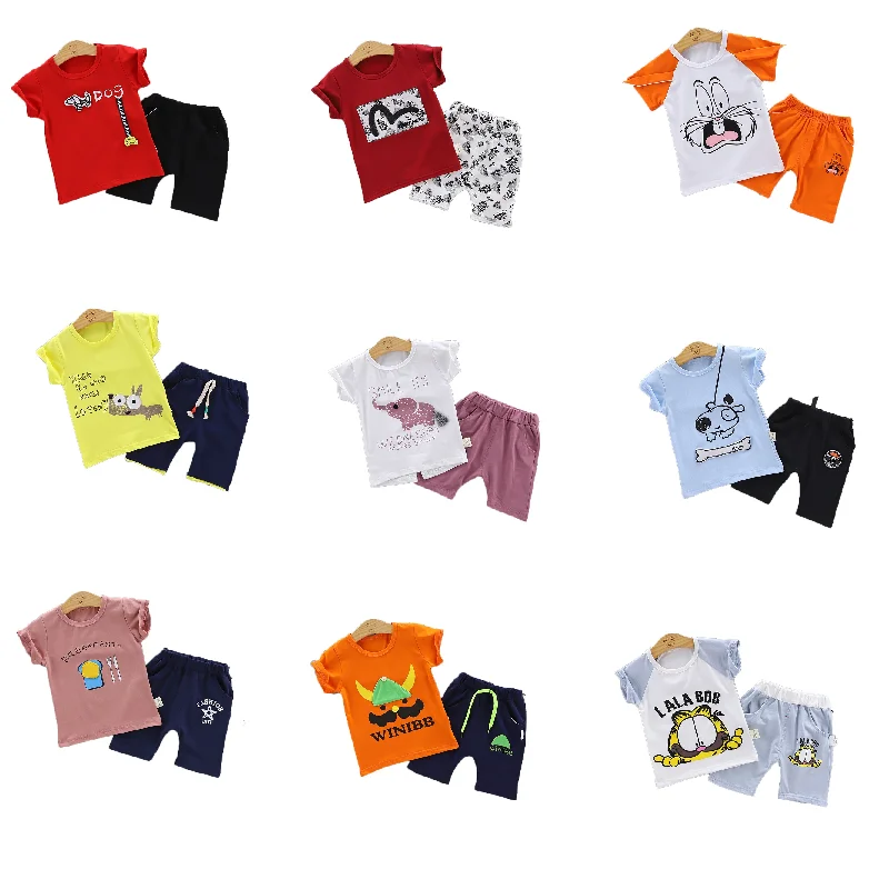

kids clothing short sleeve cute animal print top with different color pants, As pic shows;we can according to your request also