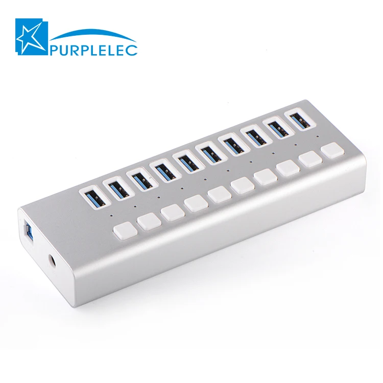 

Aluminum powered usb hub 10 port usb 3.0 hub with switch for laptop desktop computer