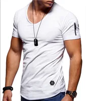 

2019 High quality men slim T-short sleeve plain white v neck shirts sports blank T-shirts