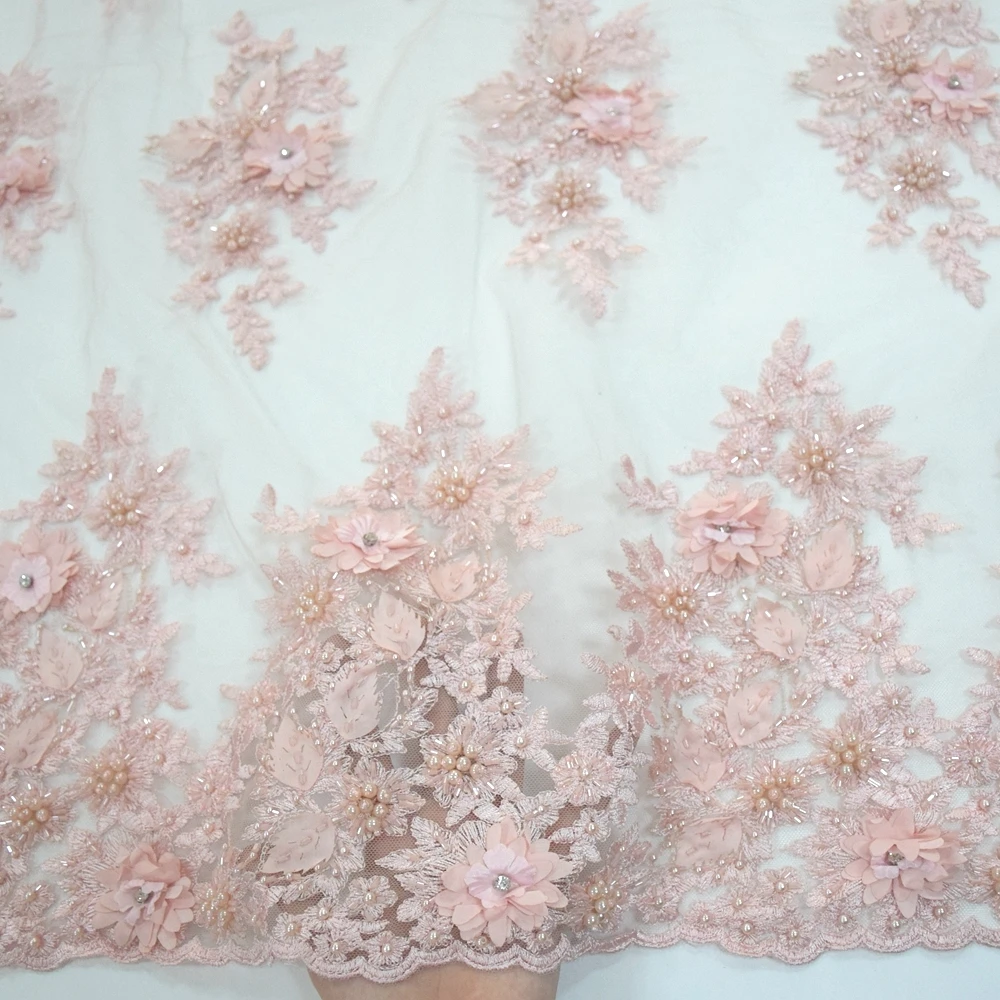 

Korea 2018 3D flower net lace embroidery fabric with bead and pearls tulle HY0676-8, As picture show