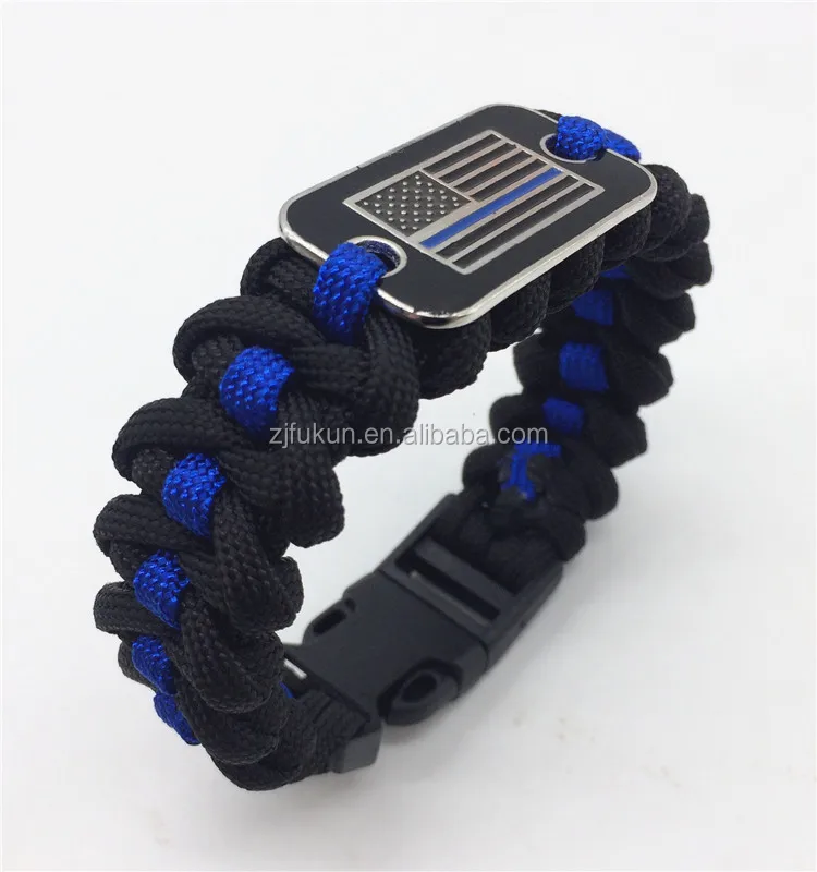 New Design Thin Blue Line Survival Paracord Bracelet Flag Charm