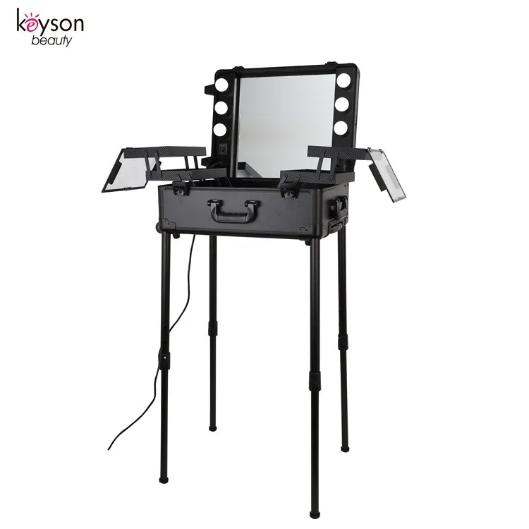 Keyson Lighted Makeup Trolley Case With Legs Classical Black Makeup Station With Trays Buy