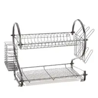 

Kitchen Metal Wire Chrome Plated Dish Rack Plate Dish Drying Rack With Mug Stand