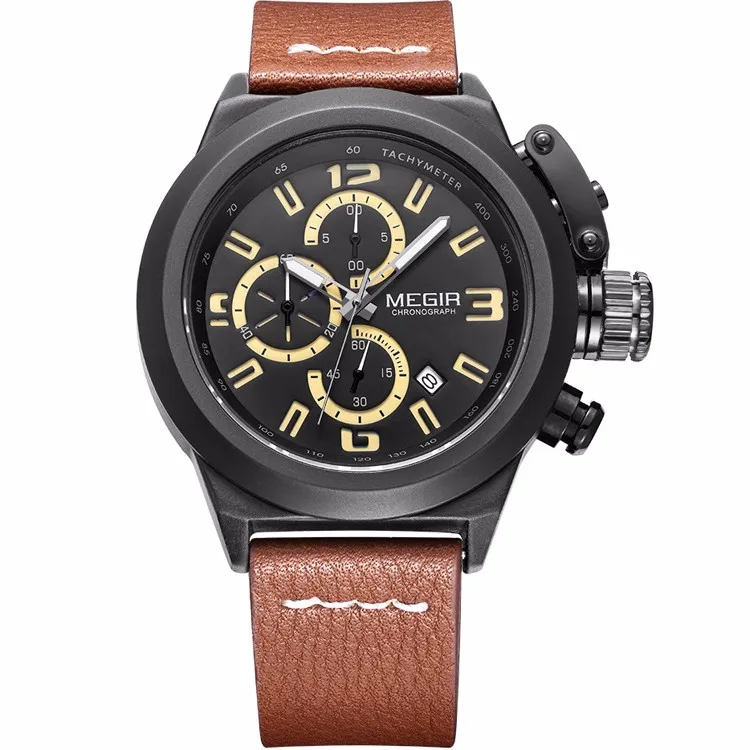 

Megir 2029 leather strap quartz casual men chronograph wristwatch