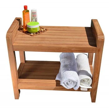 Very Sturdy Small Mahogany Teak Bathroom Shower Bench Storage