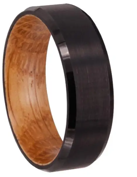 

2019 hot selling red meranti wood inlaid tungsten carbide wedding rings for mens jewelry, Ip black