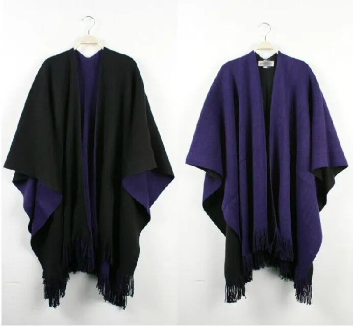 
New Women Yak Wool Cape Shawl Blanket Solid Color Double Sides Wear Fashion Ruana Fringe Kimono Poncho 