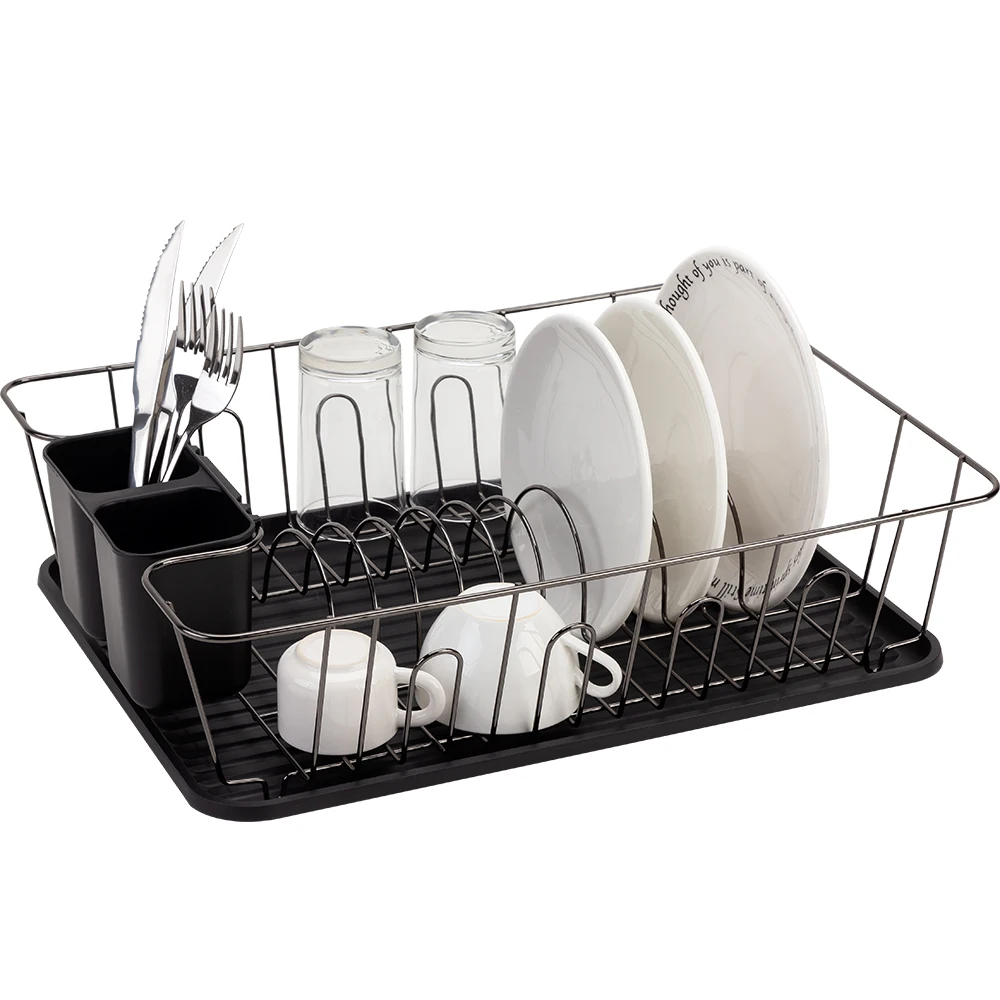 

Good Price Kitchen accessories storage Rack dish holder with PP drainer, Black(siliver)