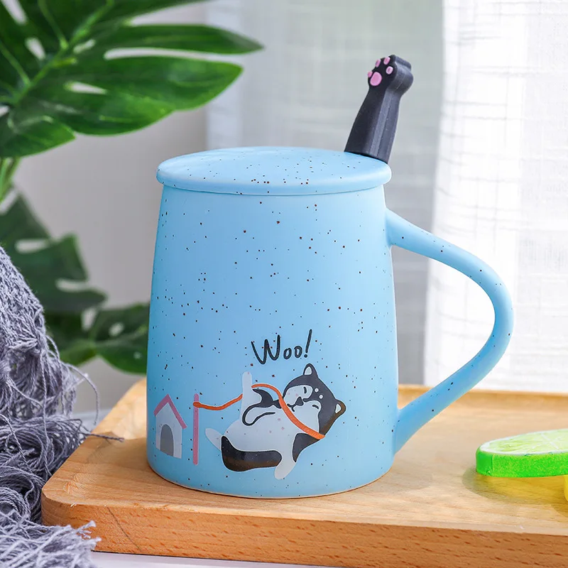 

HT300010-1 Cute Cartom Animal Panda Rabbit Cat Dog Ceramic Mug With Lid And Spoon, Refer to pictures