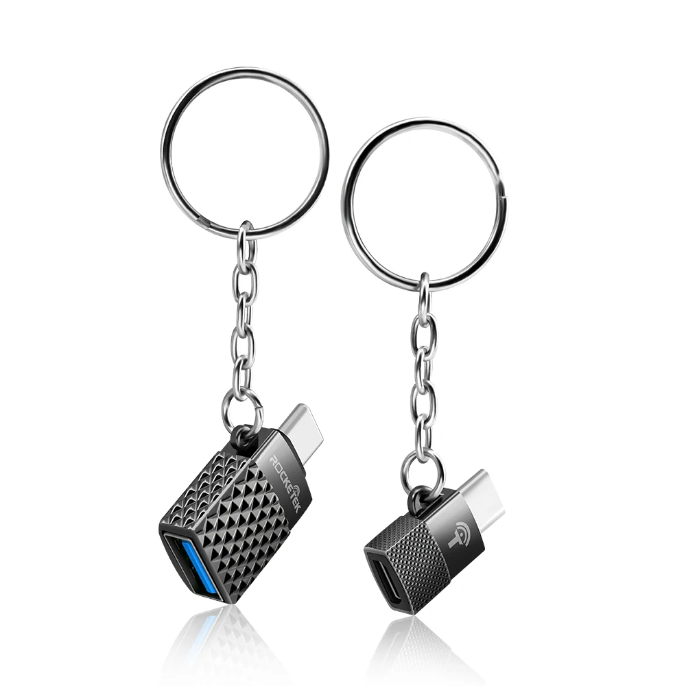 

Rocketek Zinc-alloy USB-C to USB 3.0 Adapter + USB C Converter Connector with Keychain for MacBook, Black