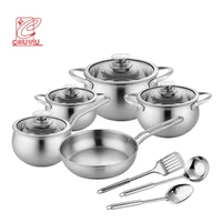 

12Pcs Cooking Pot And Pan Cookware Set Stainless Steel With Kitcheware Tools