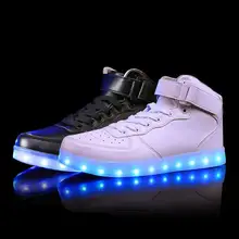 2016 women lights up led luminous shoes high top glowing casual shoes with new simulation sole charge for men adults neon basket