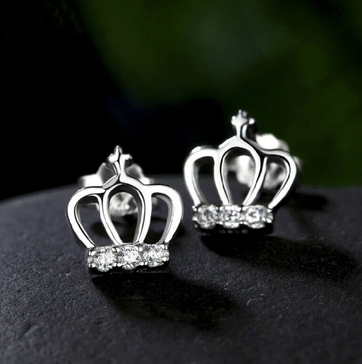 

Trend Korean fashion crown cute stud earrings hypoallergenic earrings silver jewelry, N/a