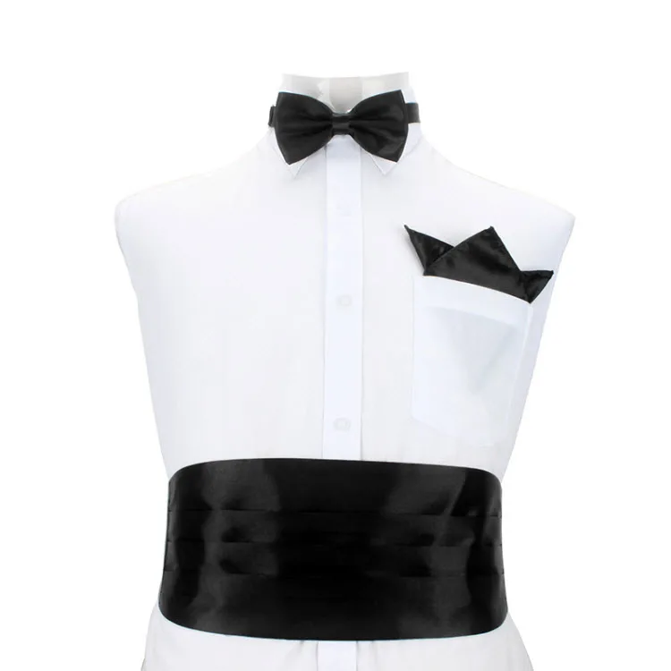 Plain Cummerbunds Bow Ties Pocket Square Set For Men Women Tuxedo Party