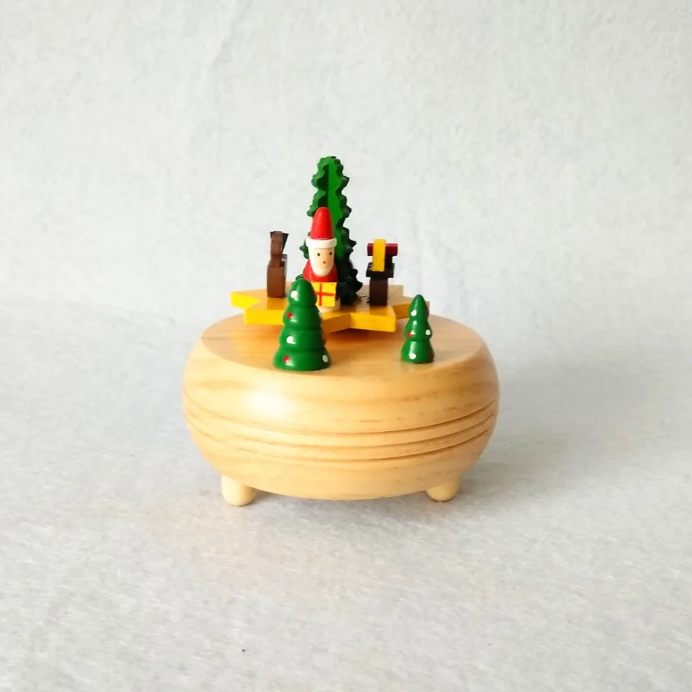 Wholesale Santa Wooden Rotating Christmas Music Box For Home Decoration