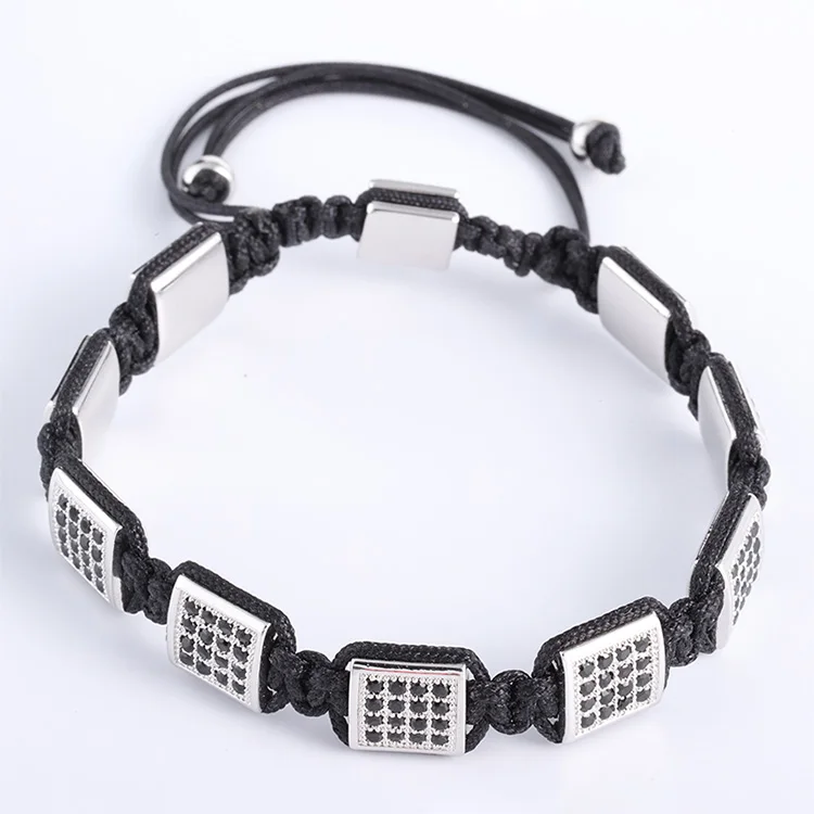 

Wholesale Jewelry Square Shape CZ Bead Braided Adjustable Man's Hand Chain Bracelet