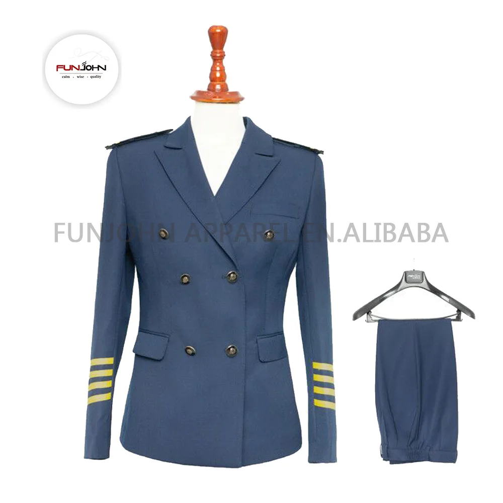 Woolen Double Breasted Suit Airline Women Pilot Navy Captain Uniform ...