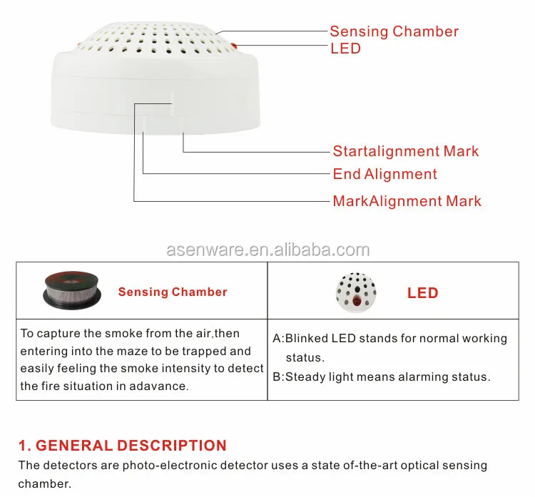 Conventional fire alarm photoelectric smoke detector for sale