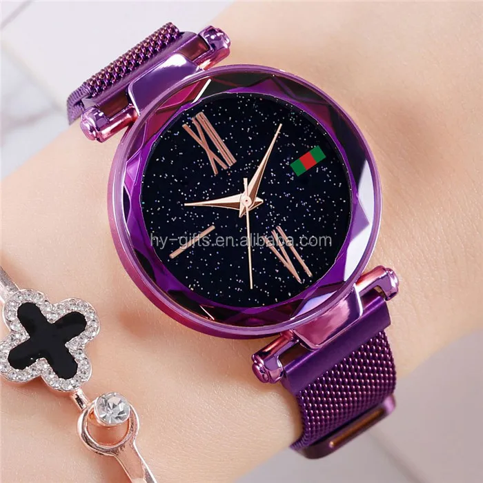 

magnet strap stainless steel mesh belt watch popular luxury lady dress quartz star watch, Rose gold;silver;gold