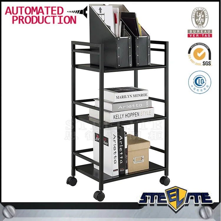 Metal 3tier Library Trolley Bookshelf Hot Sell Moving Book Cart Book