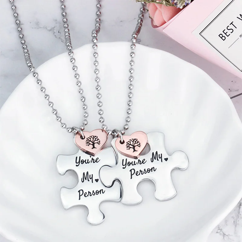 

Valentine's Day You're My Person Puzzle Pendant Necklace Stainless Steel Lovers Romantic Couples for Husband Wife Boy Girl Gifts, Picture shows