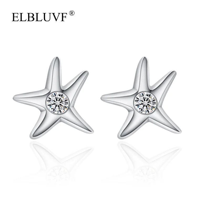 

ELBLUVF Free Shipping 925 Silver Plated Copper Alloy Starfish Earrings Circular Zircon African Animal Shaped Earrings Jewelry, White gold