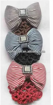 Rosallini Blue Flower Bow Hair Clip Snood Net Barrette Bun Cover