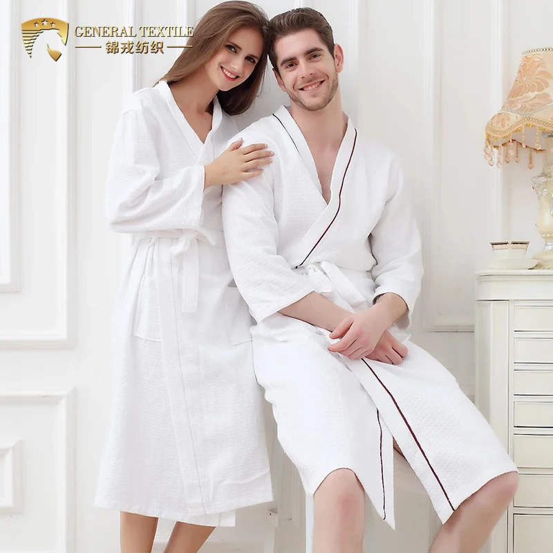 

Customized Logo Cotton Waffle Pajamas Robes Hotel Bathrobe, White or customized color