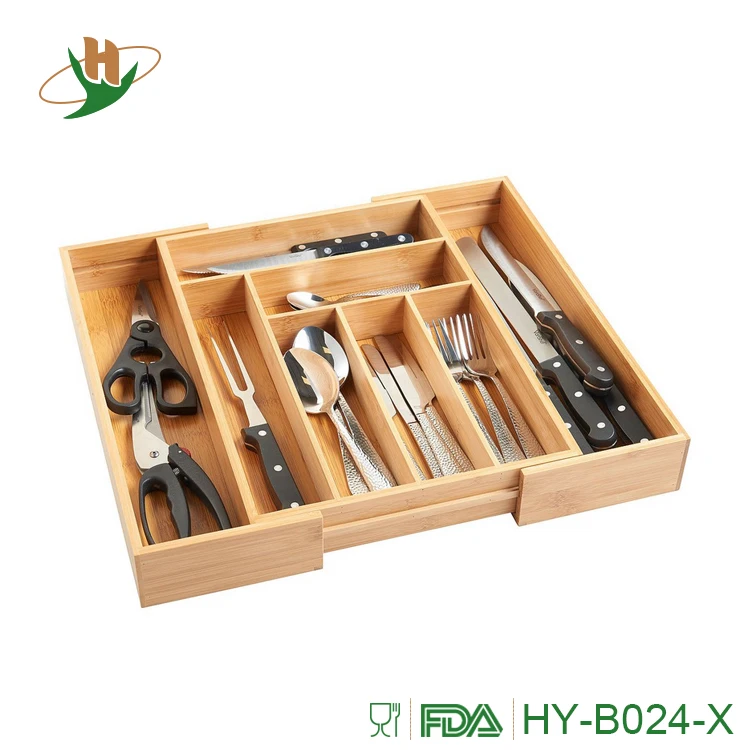 Bamboo Expandable Cutlery Tray Kitchen Drawer Organizer With Mdf