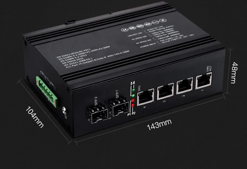 Poe 4 Port Ge 2 Port Sfp Industrial Grade Network