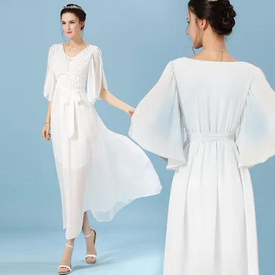 

Wholesale Boutique Clothing Casual half sleeve Latest Sexy V neck both side wear Ladies white long maxi chiffon dress women, White;navy maxi boho dress summer