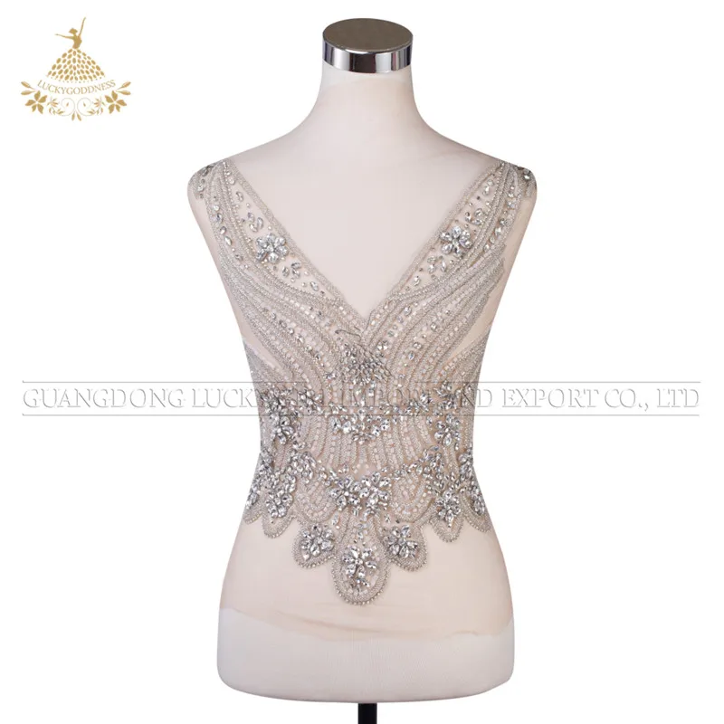 

Rhinestone crystal bead bodice appliques glass rhinestones for bridal dresses, Back;red;white;beige;gold etc