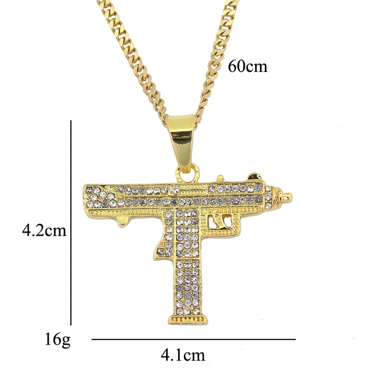 Pave Crystal Uzi Gun Pendant Necklace 