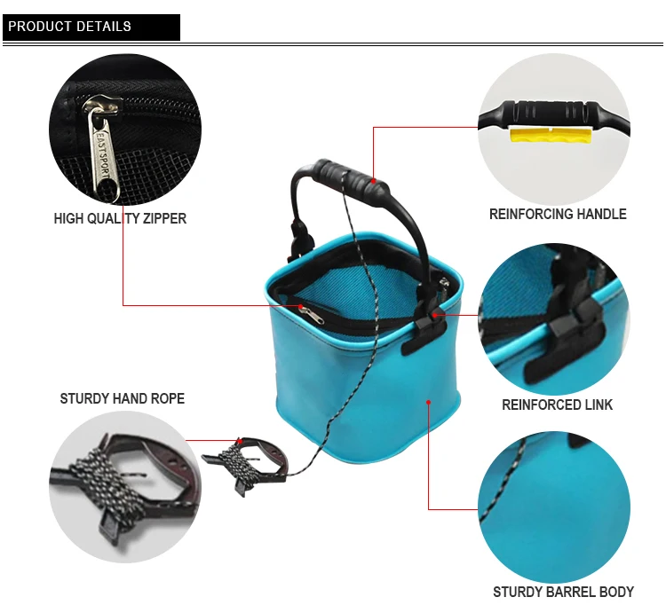 Toasis 11L EVA Live Fishing Bait Bucket - Collapsible Blue