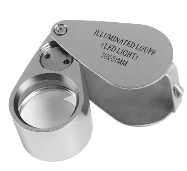 30x Full Metal Illuminated Jewelry Loop Magnifier,Pocket Folding