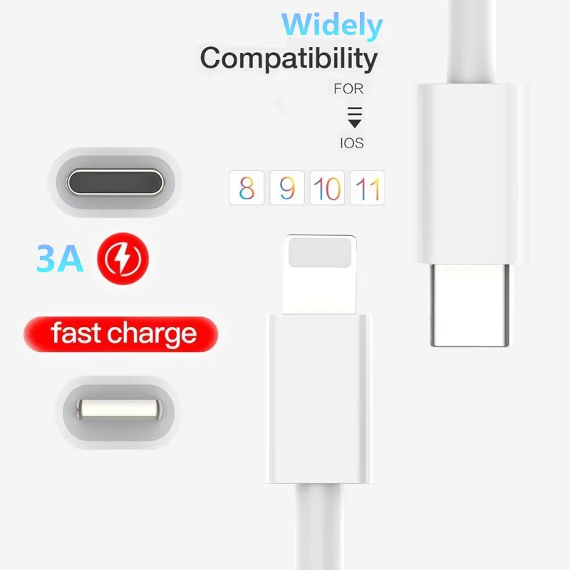 PD Quick Charge 3.0 Sync Data USB Type C Cable to iOS Fast Charging Cable for Iphone 8 Plus XS MAX