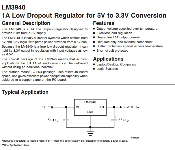 Lm3940it-3.3 Lm3940 1a Low Dropoutためregulator 5vに3.3v Conversion - Buy