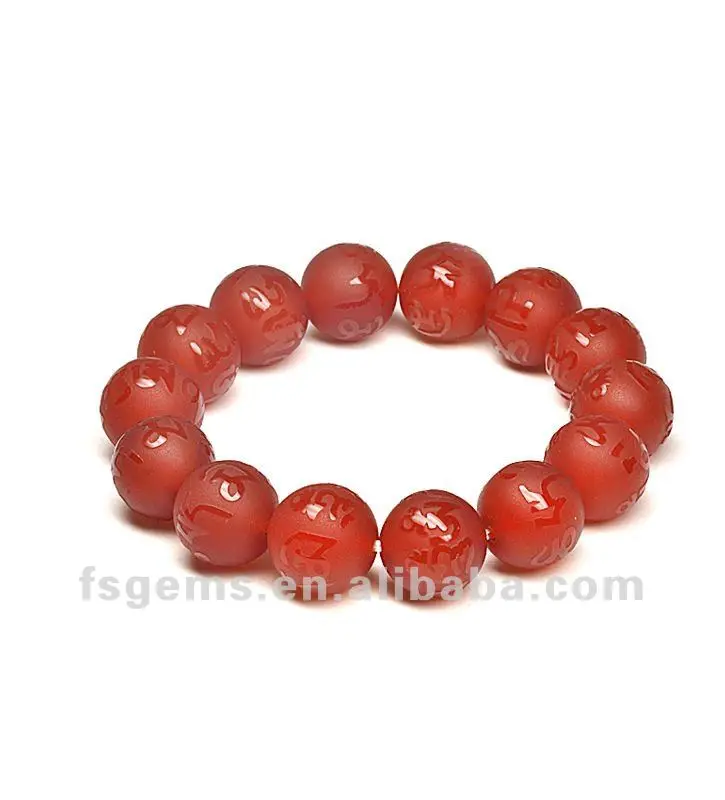 Unisex Vintage Style Silver Bracelet With 14mm Red Brazilian Agate Gemstone Ball Shape Star & Number Pattern for Gift or Party