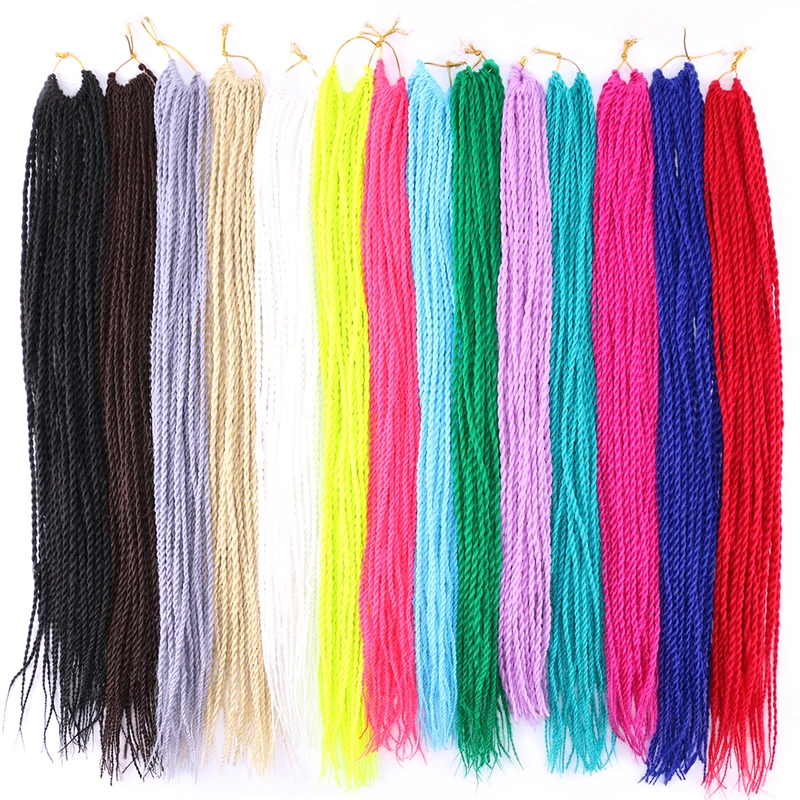

24 Inches 30 roots/piece Senegalese Twist Crochet Braid Hair high temperature Synthetic Pure Color braiding hair for women, N/a