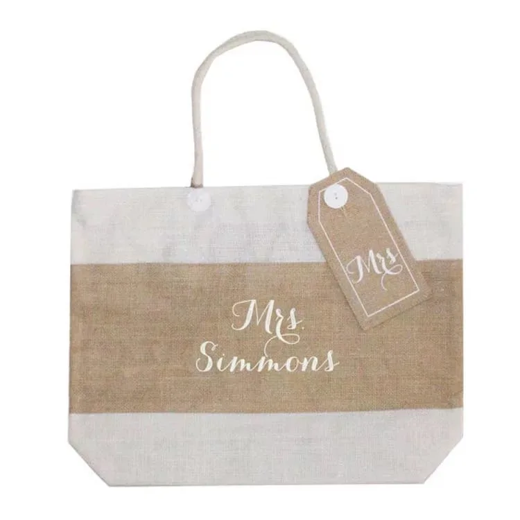Standard Size Natural Screen Printing Jute Shopping Bag Linen Jute Tote