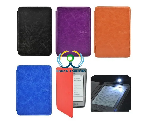 Ultra Thin Hard Back Ebook Leather Case Cover With Builtin Led Light