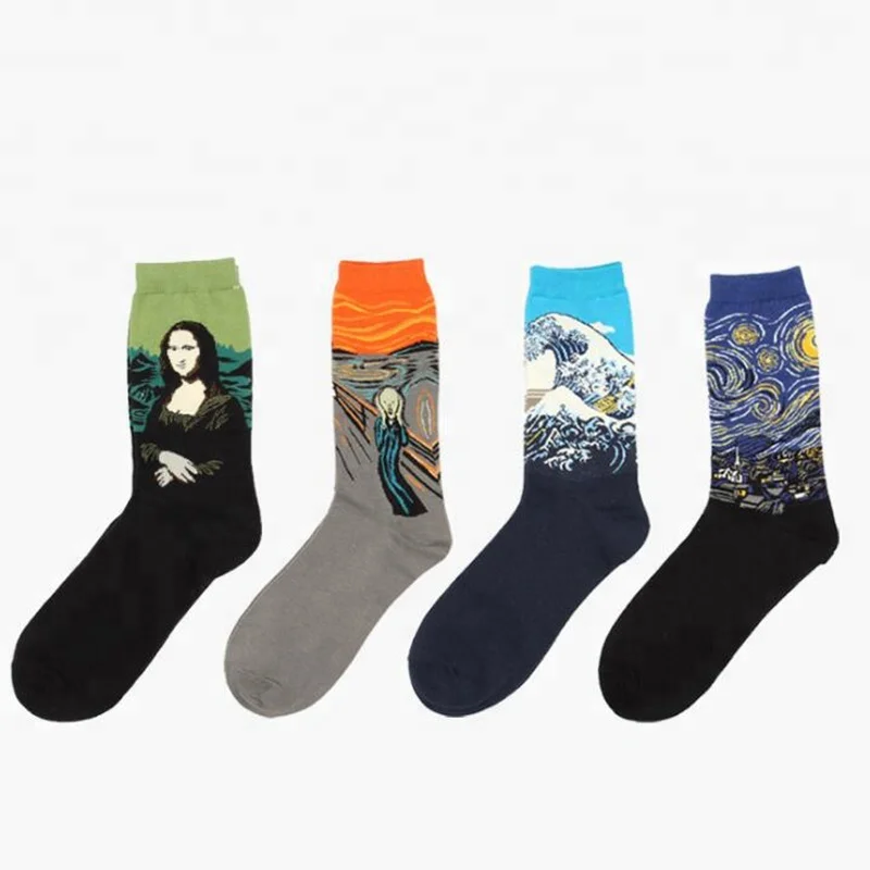 

Hot Autumn winter Retro New Art Van Gogh Mural World Famous Oil Painting Series Men Socks Funny Socks, 24 color