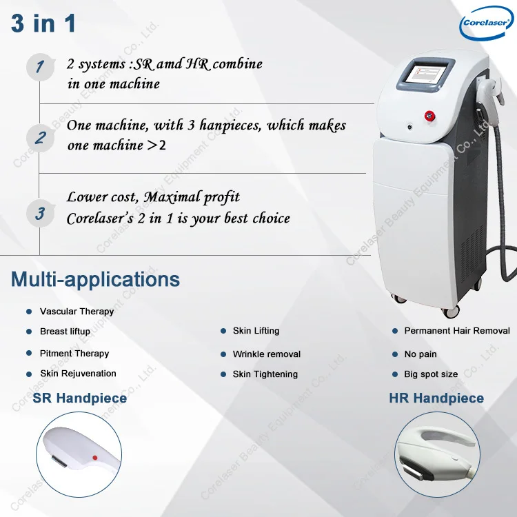 handled shr ipl hair removal laser machine with 650 - 950 nm wavelength